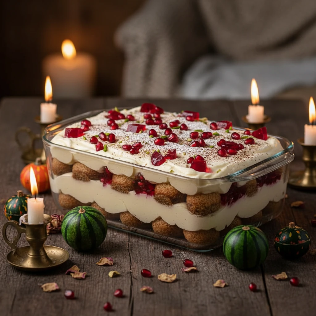 دسر تیرامیسو با ژله انار